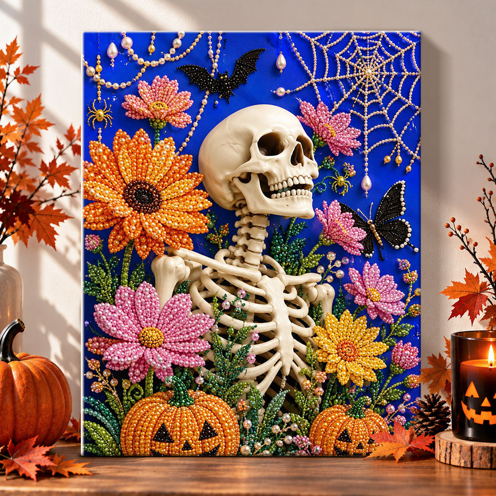 Skeleton with colourful blossoms pearl diamond painting kit for beginners