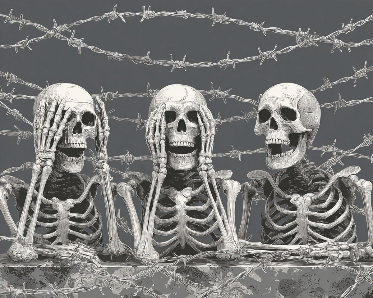 Skeletons behind barbed wire paint by numbers kit for beginners