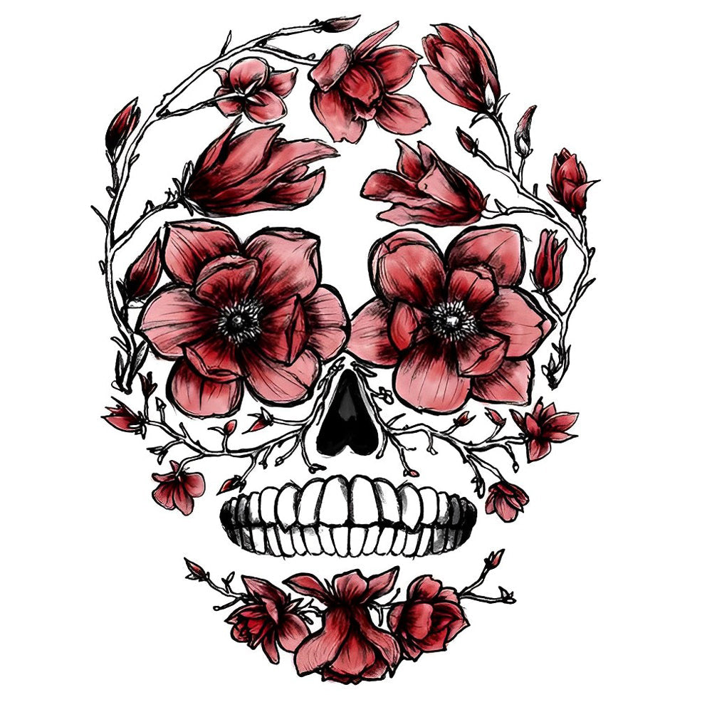 Skull adorned with anemones cross stitch kit for beginners