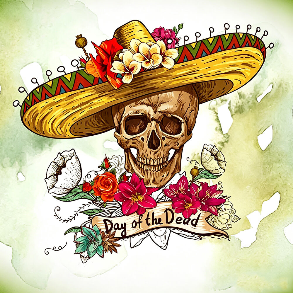 Skull in sombrero cross stitch kit for beginners