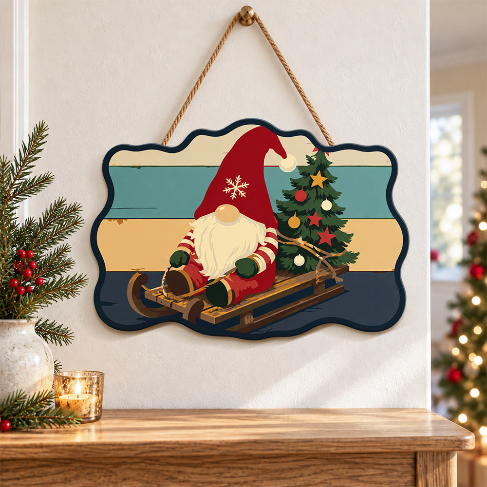 Sledding gnome joy paint by numbers door hanger as indoor wall decor