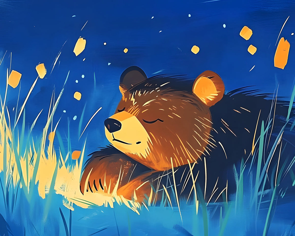 Sleeping bear in the grass paint by numbers kit for beginners