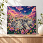 Finished sleeping cat under starry sky pearl diamond painting artwork displayed as holiday home decor