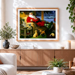 Finished sleeping father christmas with golf club cross stitch artwork displayed