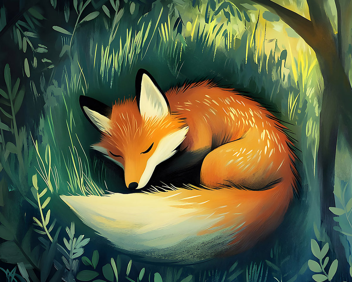Sleeping fox in the grass cross stitch kit for beginners