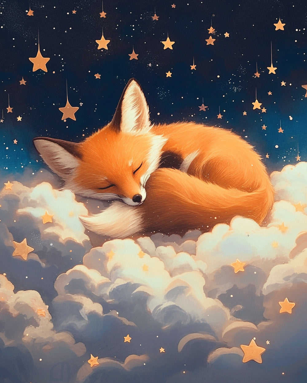 Sleeping fox on clouds paint by numbers kit for beginners