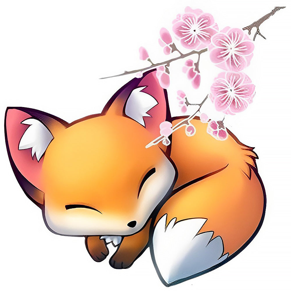 Sleeping fox with cherry blossoms cross stitch kit for beginners