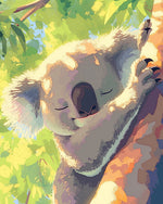 Sleeping koala in tree cross stitch kit for beginners