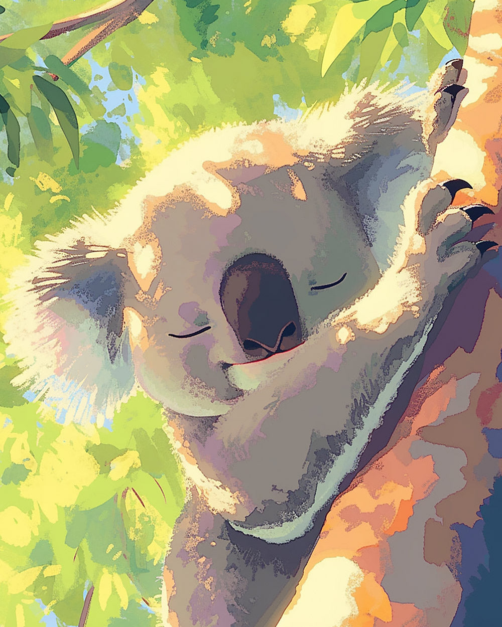 Sleeping koala in tree paint by numbers kit for beginners