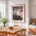 Sleeping monk with purple lotus cross stitch artwork displayed on wall as home decor