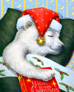 Sleeping polar bear in a santa hat cross stitch kit for beginners