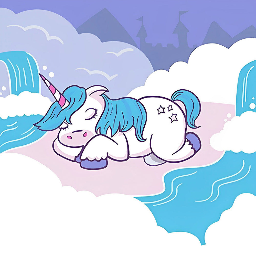 Sleeping unicorn in the clouds cross stitch kit for beginners