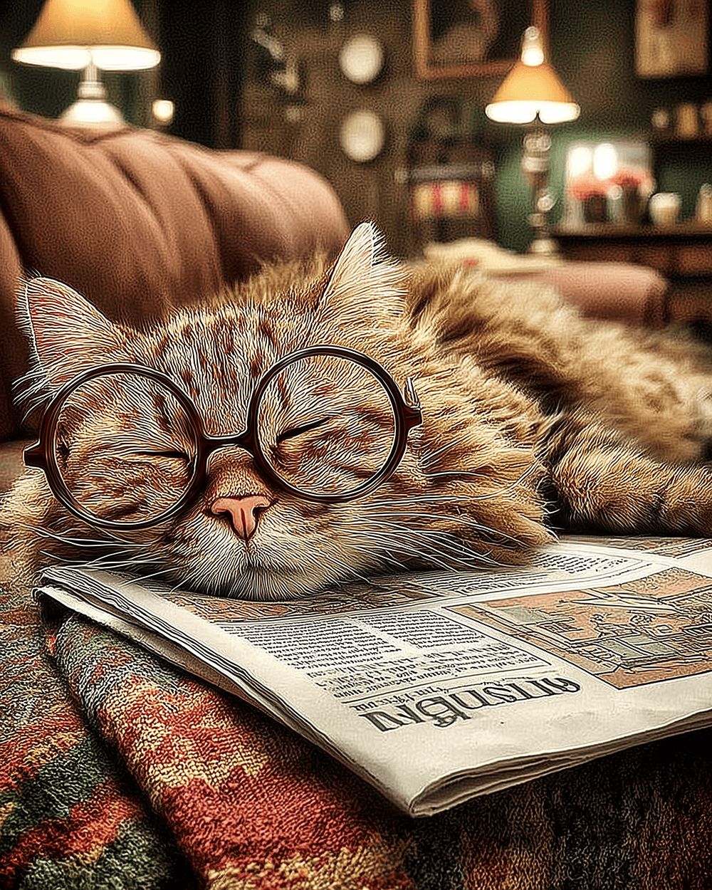Sleepy cat with glasses cross stitch kit for beginners