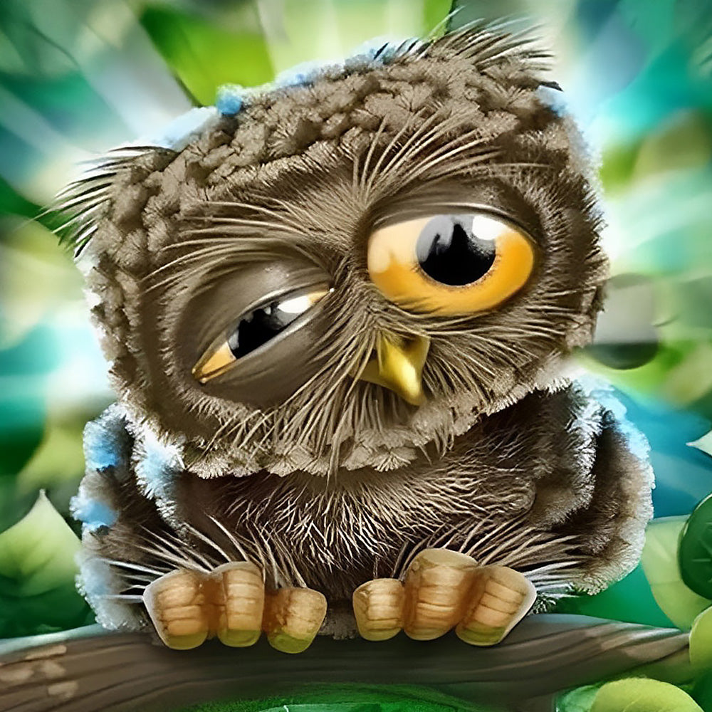 Sleepy owl close-up cross stitch kit for beginners
