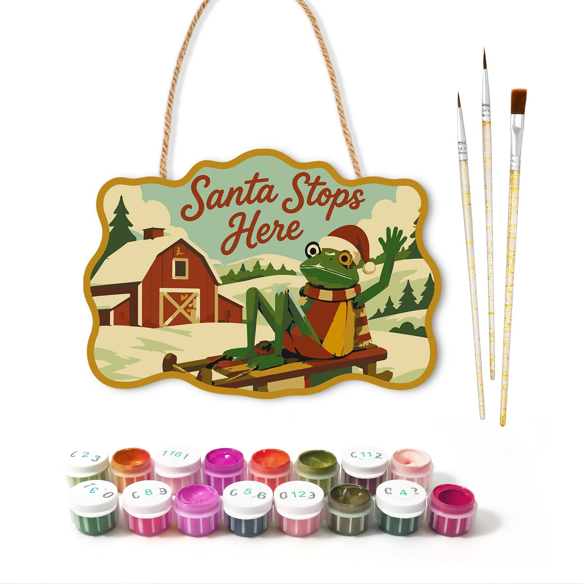 Sleigh farm wave paint by numbers door hanger with paints and brushes