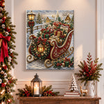 Finished sleigh full of christmas gifts pearl diamond painting artwork displayed as holiday home decor