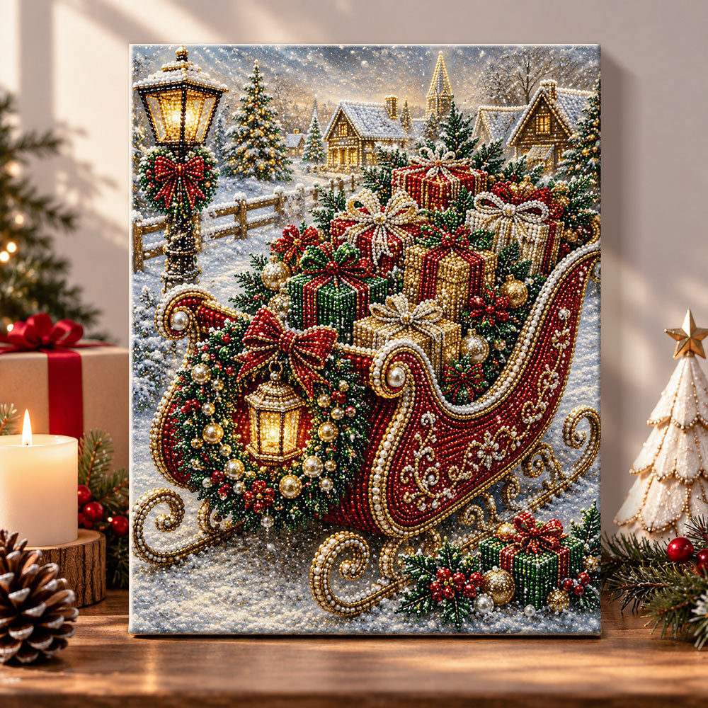 Sleigh full of christmas gifts pearl diamond painting kit for beginners