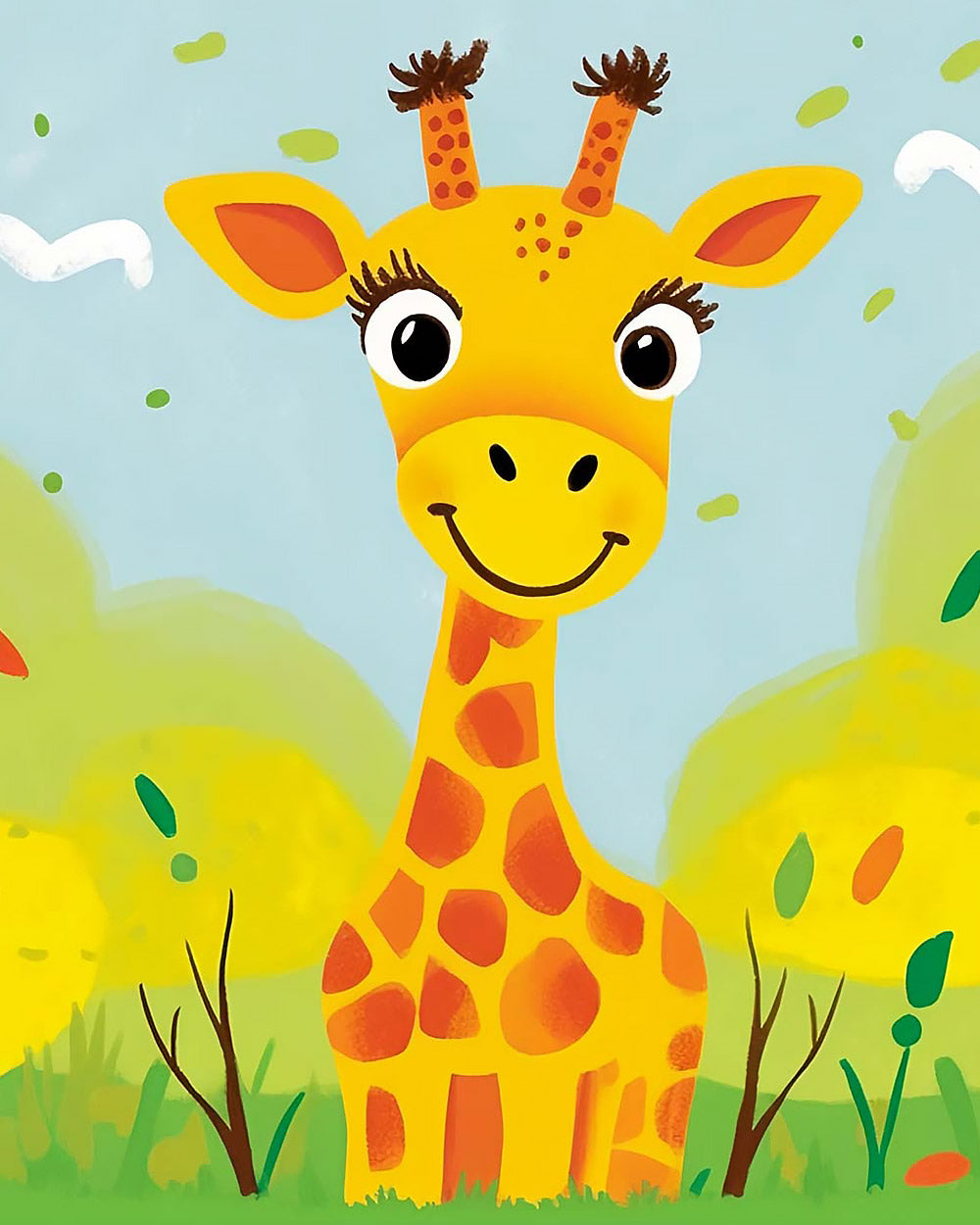 Smiling cartoon giraffe cross stitch kit for beginners