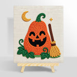 Smiling pumpkin with broom punch needle kit for beginners