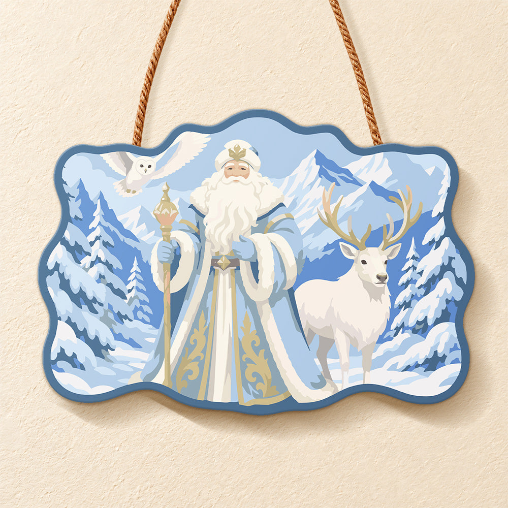 Snow forest santa scene paint by numbers door hanger finished design