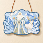 Snow forest santa scene paint by numbers door hanger finished design