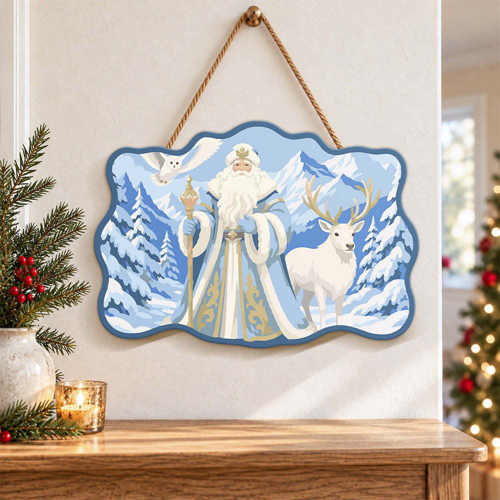 Snow forest santa scene paint by numbers door hanger as indoor wall decor