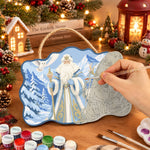 Snow forest santa scene paint by numbers door hanger painting process