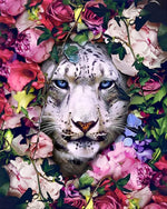 Snow leopard in flowers cross stitch kit for beginners