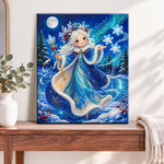 Finished snow queen wonderland pearl diamond painting artwork displayed as home decor
