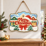 Snow village merry christmas paint by numbers door hanger as indoor wall decor