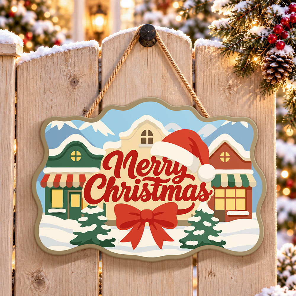 Snow village merry christmas paint by numbers door hanger on a garden gate
