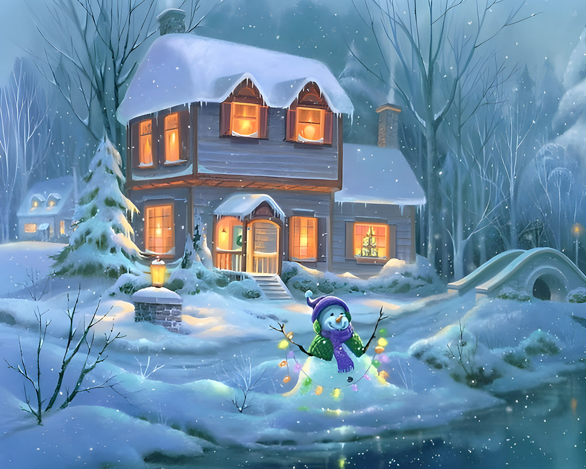 Snowman and cosy cottage cross stitch kit for beginners