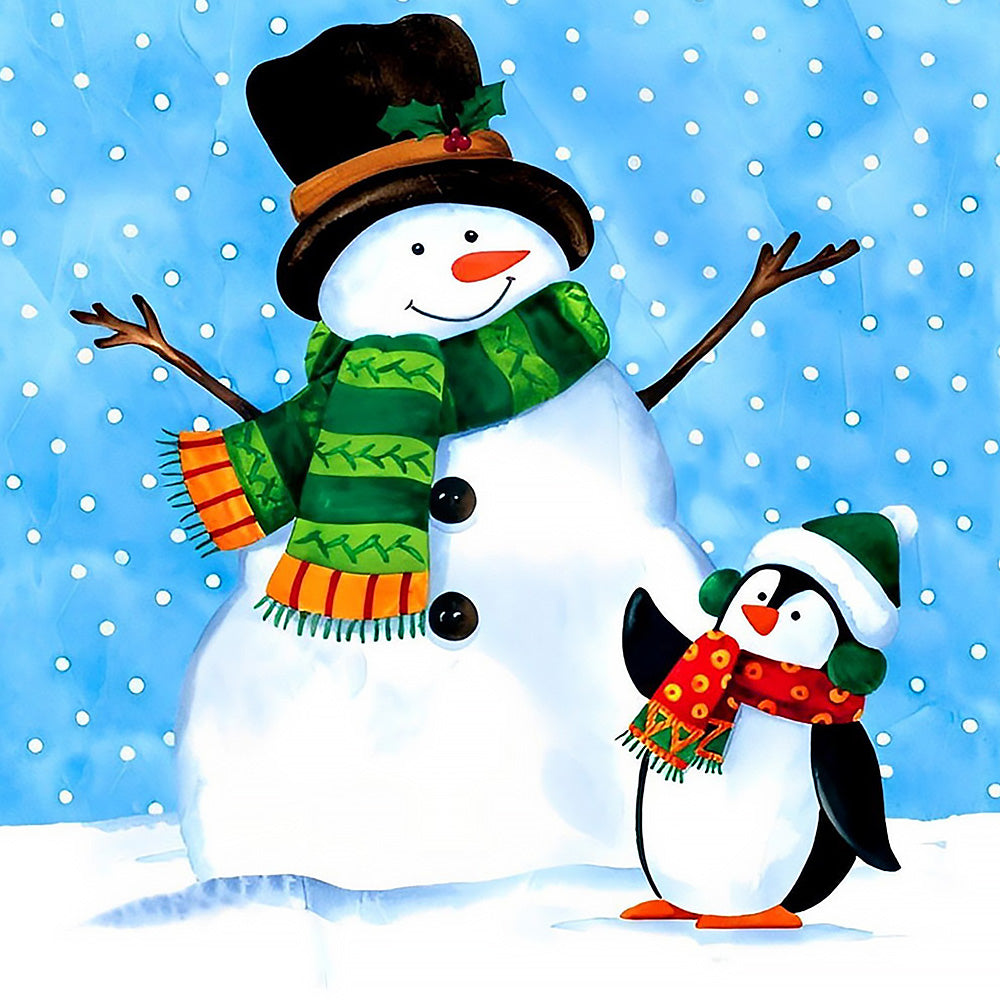 Snowman and penguin in the snow paint by numbers kit for beginners