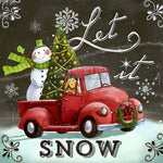Snowman and red truck cross stitch kit for beginners