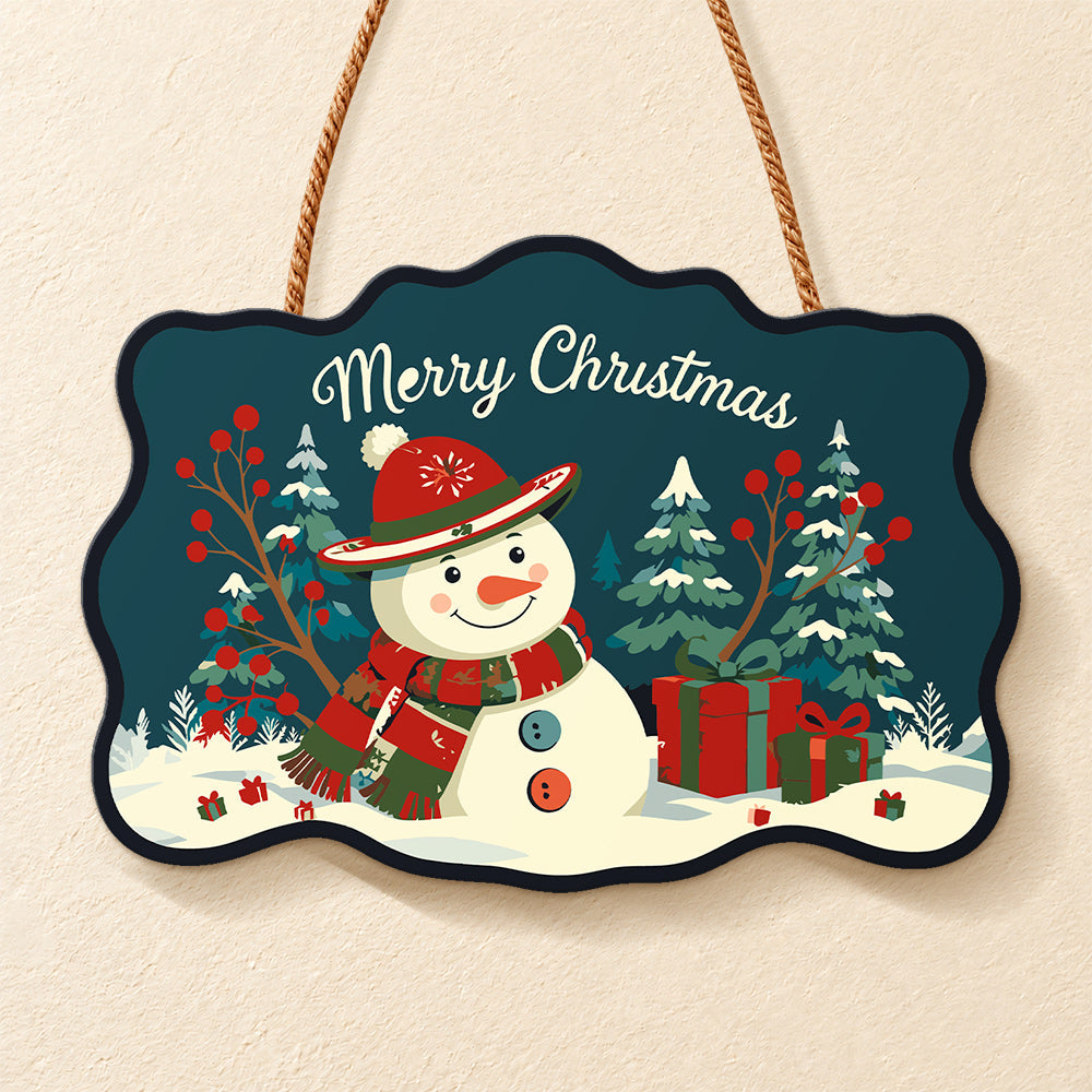 Snowman christmas scene paint by numbers door hanger finished design