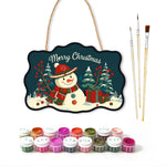 Snowman christmas scene paint by numbers door hanger with paints and brushes