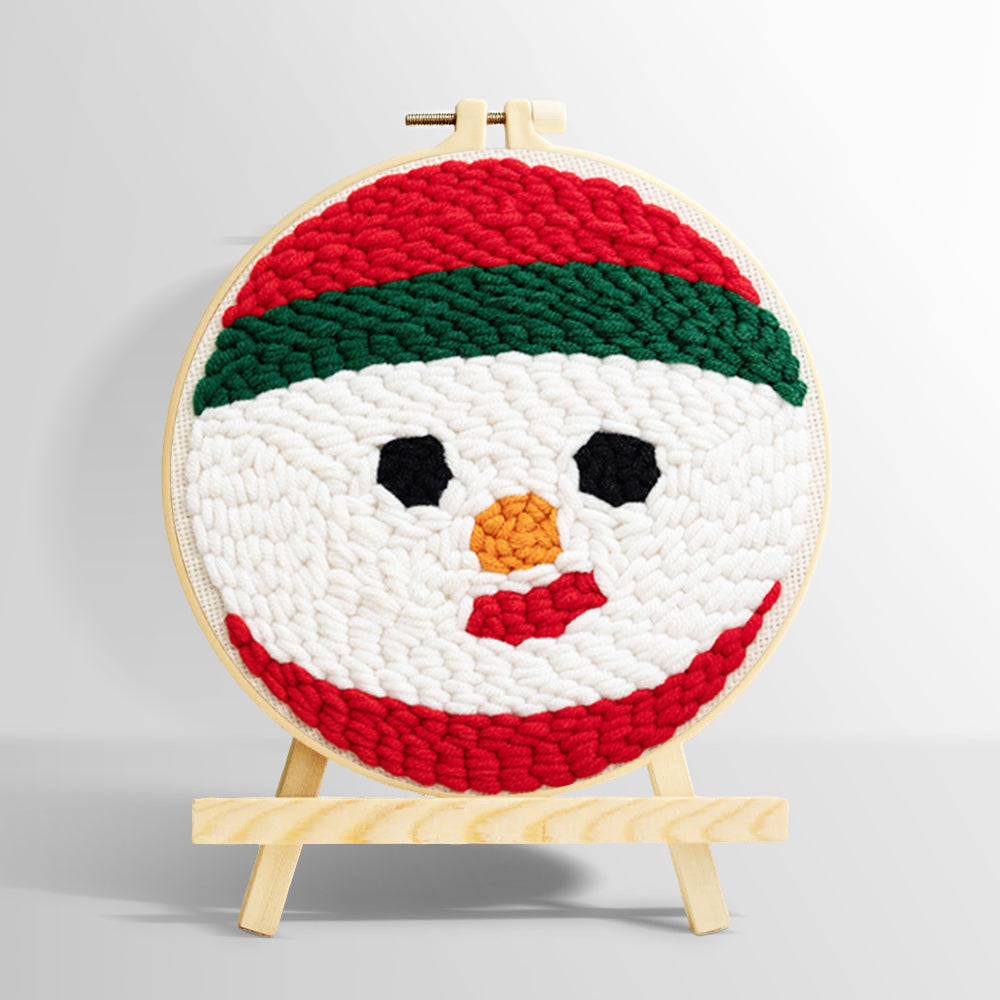 Snowman face punch needle kit for beginners
