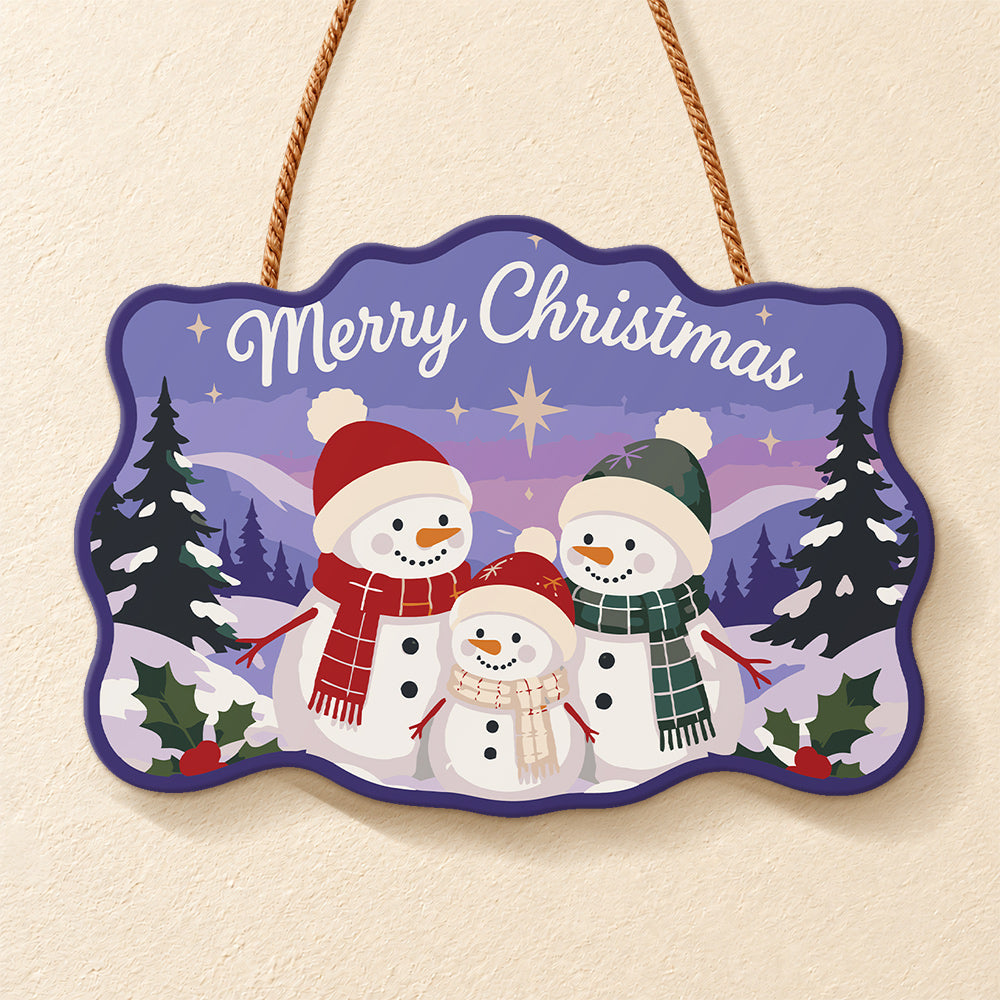 Snowman family christmas paint by numbers door hanger finished design