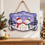 Snowman family christmas paint by numbers door hanger as indoor wall decor