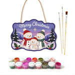 Snowman family christmas paint by numbers door hanger with paints and brushes