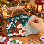 Snowman family with cosy cottage paint by numbers door hanger painting process