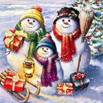 Snowman family with gifts and sleigh cross stitch kit for beginners