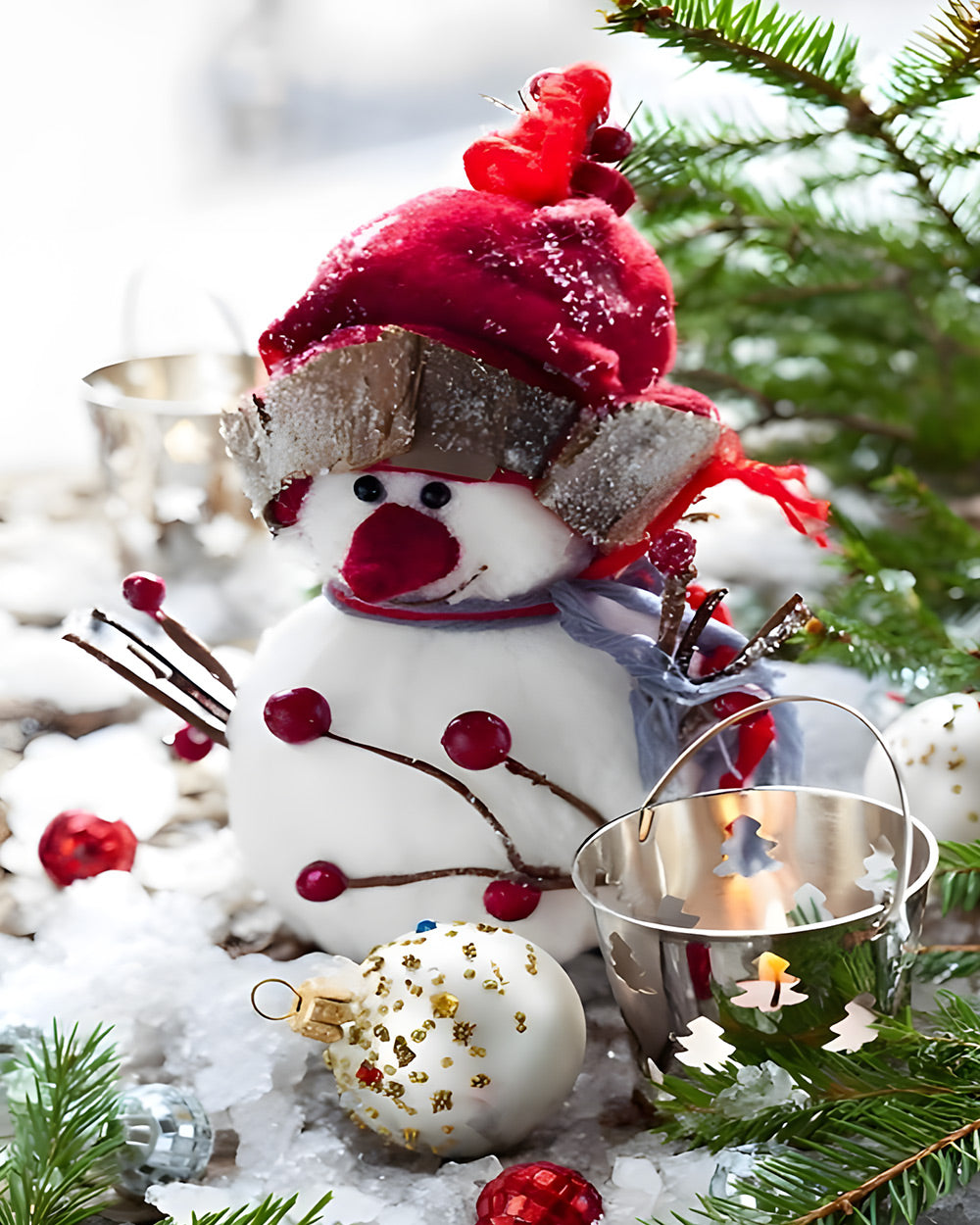 Snowman figurine and christmas baubles cross stitch kit for beginners