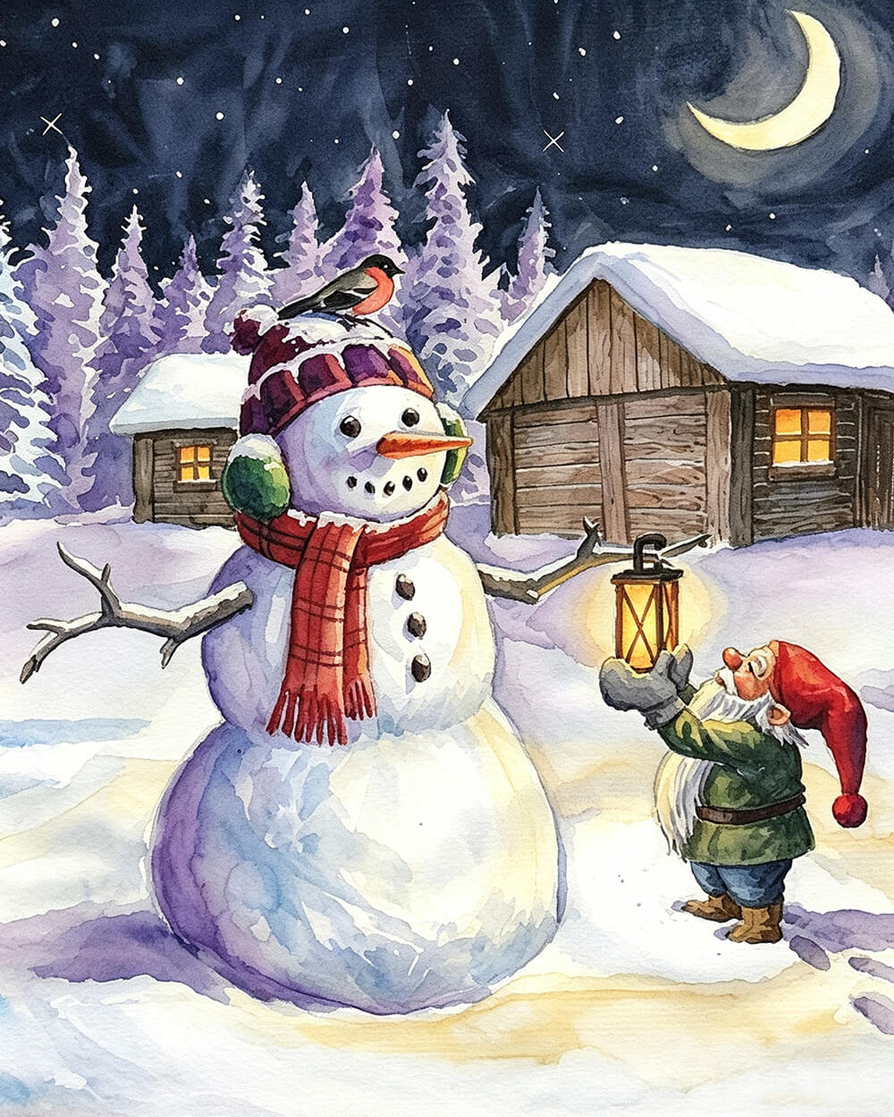 Snowman gnome and robin paint by numbers kit for beginners