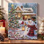 Snowman in winter cottage yard pearl diamond painting kit for beginners