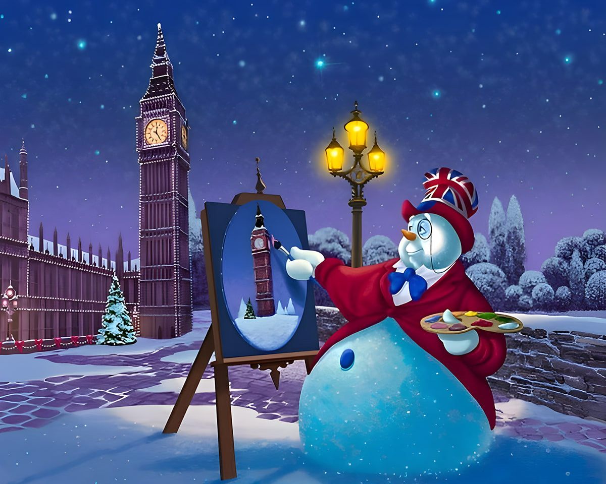 Snowman painting big ben cross stitch kit for beginners