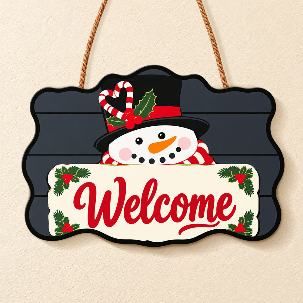 Snowman welcome paint by numbers door hanger finished design