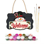 Snowman welcome paint by numbers door hanger with paints and brushes
