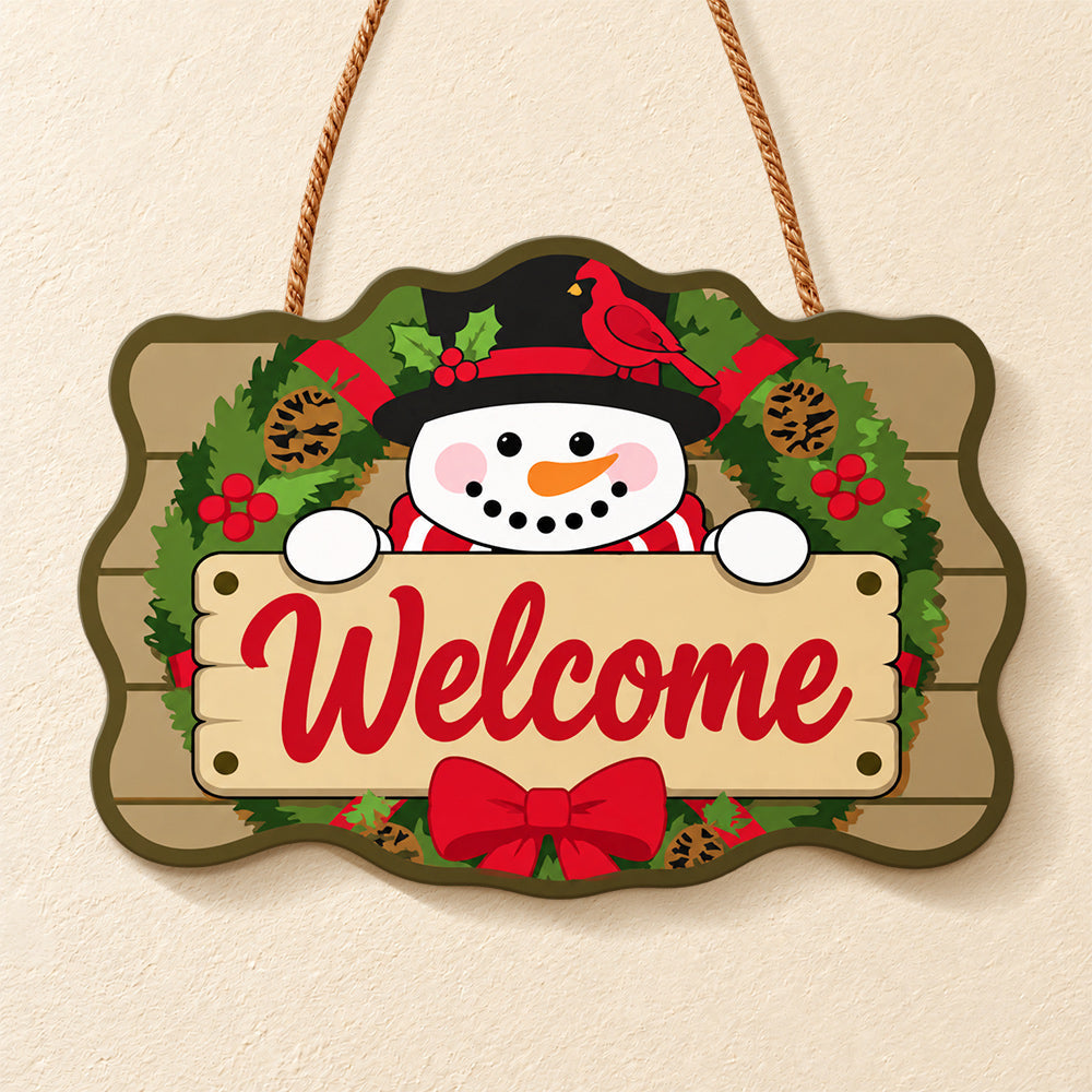 Snowman welcome wreath paint by numbers door hanger finished design