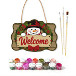 Snowman welcome wreath paint by numbers door hanger with paints and brushes